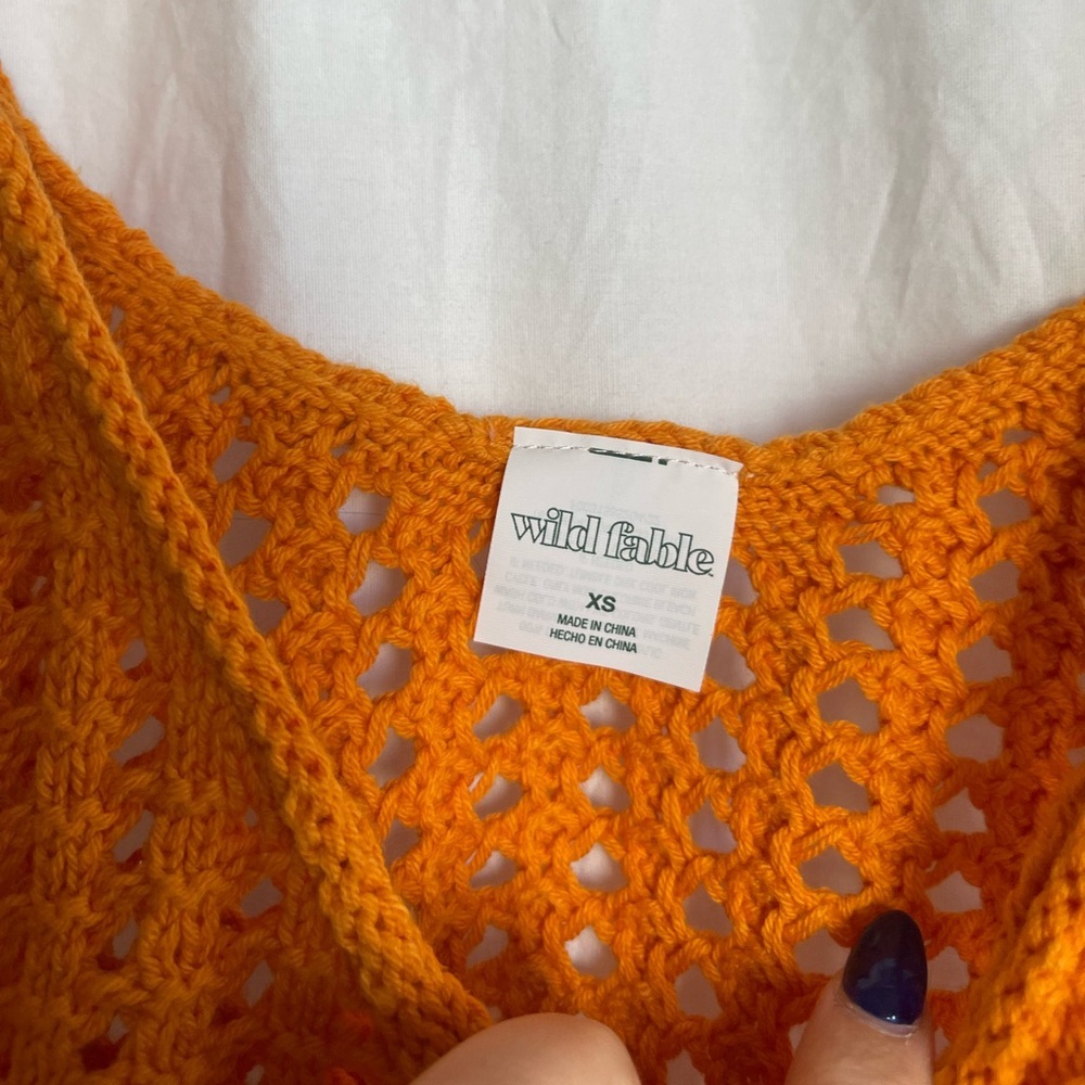 Wild Fable Orange Crochet Knit Set Top & Shorts Boho Beach Resort Size XS/S - Picture 3 of 11